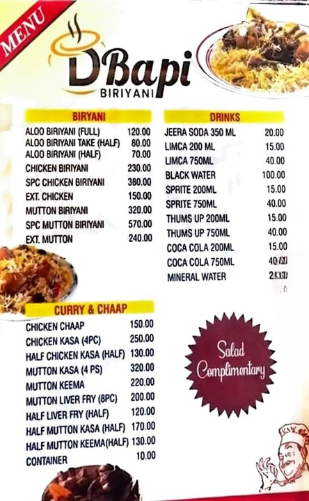 Barrackpore D Bapi Biriyani Price and Menu Card List