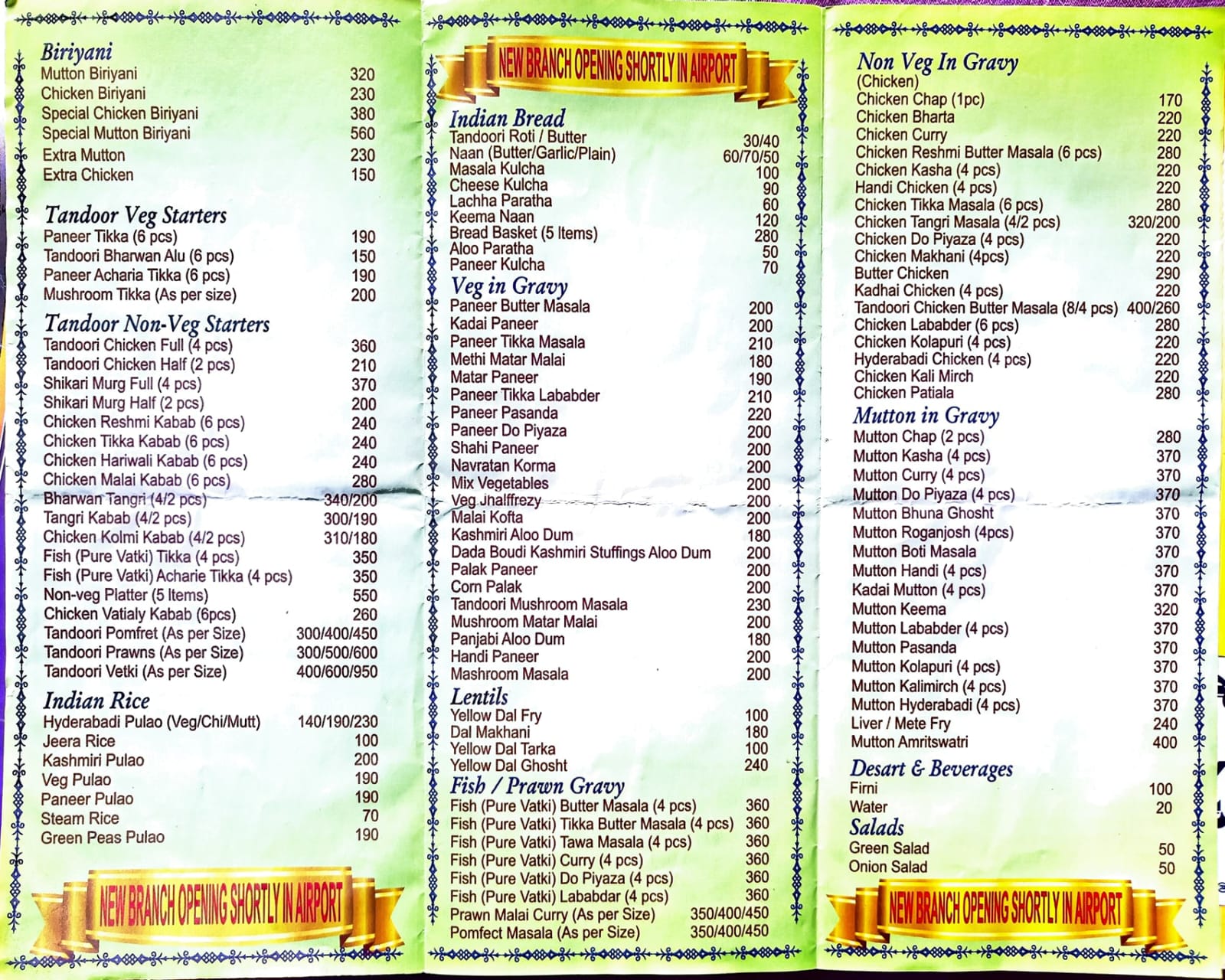 Dada Boudi Restaurant Latest Price List, Latest Biryani Price