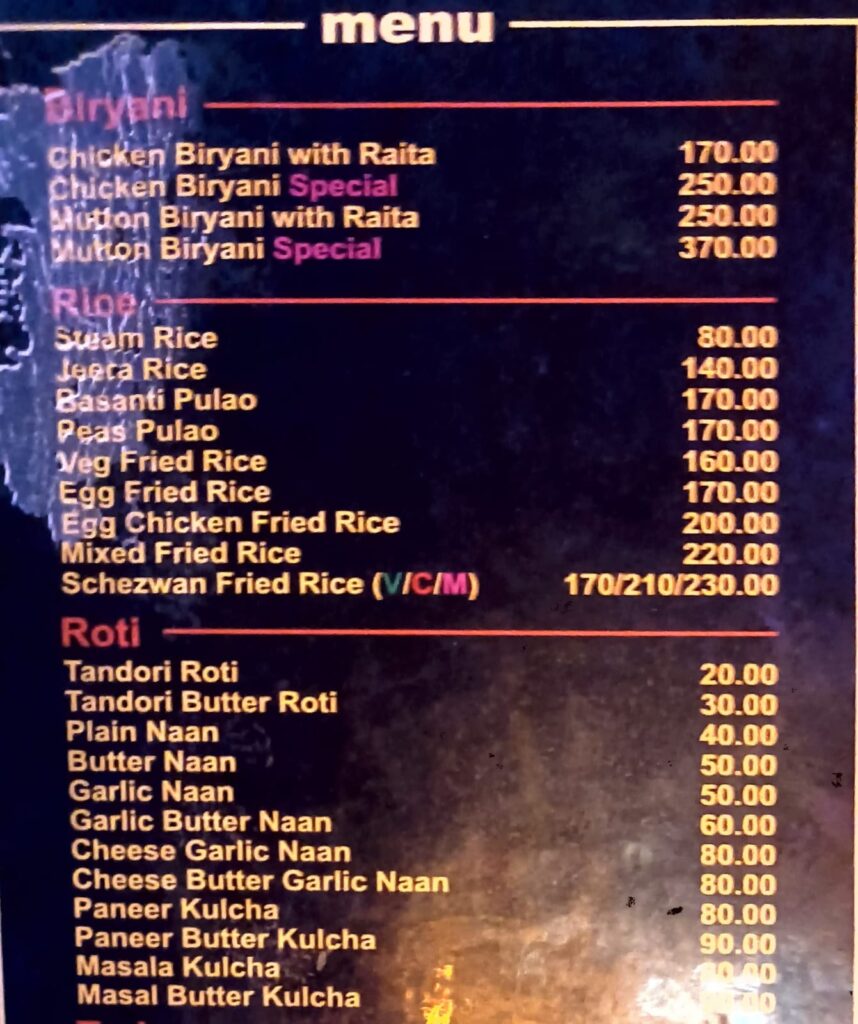 Biryani Price Menu List in Express Dhaba